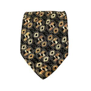 Brioni Silk Tie Brown Geometric Print Made In Italy